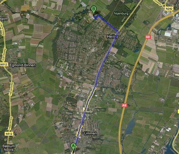 Route vanaf Castricum, Uitgeest